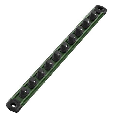 WORKPRO Magnetic Socket Organizer, 3/8-Inch Drive Aluminum Alloy Sockets Rail, Heavy Duty Sockets Holder, Socket Rack Kit 3/8-Inch x 10 Clips Green (Socket not Included) - color: Green, size: 3/8" DR