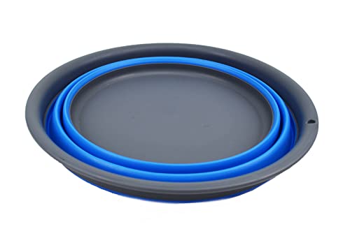 SAMMART 7.5L (1.98 Gallon) Collapsible Tub - Foldable Dish Tub - Portable Washing Basin - Space Saving Plastic Washtub (Grey/Blue) - color: Grey/Blue