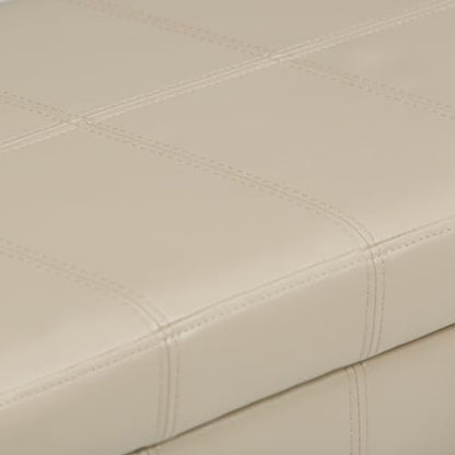 SIMPLIHOME Amelia Storage Ottoman - 33 inch Wide Vegan Leather Rectangle Storage Ottoman Bench in Satin Cream, Transitional Ottoman for Living Room with Nailhead Trim and Lift-Up Lid - color: Satin Cream