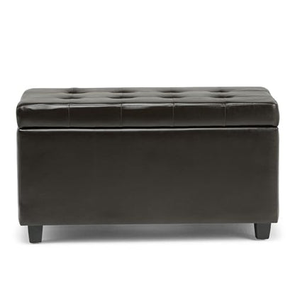 SIMPLIHOME Cosmopolitan Storage Ottoman - 34 inch Wide Upholstered Vegan Leather Rectangle Storage Ottoman Bench in Tanners Brown, Transitional Tufted Ottoman for Living Room with Lift-Up Lid - color: Tanners Brown