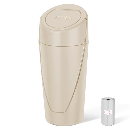 Car Trash Can, Leakproof Mini Car Garbage Can Cup Holder with Lid | Car Door Trash Bin with 20 Trash Bags, Vehicle Front Back Seat Organizers and Storage for Car, Home, Office, Beige - color: Beige