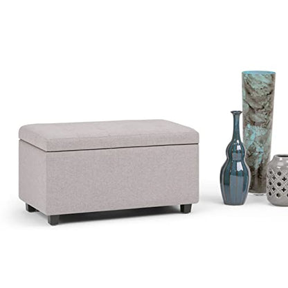 SIMPLIHOME Cosmopolitan Storage Ottoman - 34 inch Wide Upholstered Linen Look Fabric Rectangle Storage Ottoman Bench in Cloud Grey, Transitional Tufted Ottoman for Living Room with Lift-Up Lid - color: Cloud Grey
