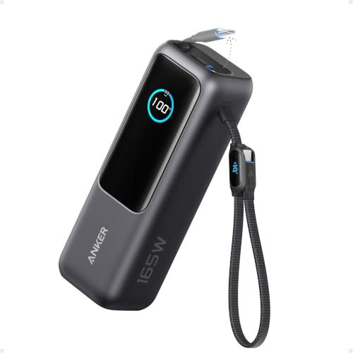Anker Laptop Power Bank,25,000mAh Portable Charger with 165W Total Output,3 USB-C Ports (100W Max Each),Built-in Retractable Cables,Flight-Ready,for iPhone 17/16 Series,MacBook,Samsung,and More - color: Black