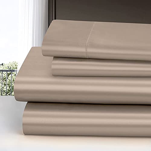 Homiest 3pcs Satin Sheets Set Luxury Silky Satin Bedding Set with Deep Pocket, 1 Fitted Sheet + 1 Flat Sheet + 1 Pillowcase (Twin XL Size, Taupe) - color: Taupe, size: Deep pocket - Twin XL size