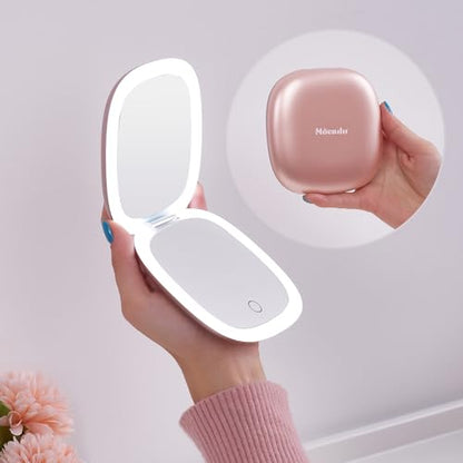 Mocado Compact LED Magnifying Travel Makeup-Mirror - 4 inches 1X/10X Magnification Small Hand Pocket Dimmable Double Sided USB Rechargeable Touch Screen, Portable Tabletop Cosmetic (Rose Gold) - color: Rose Gold