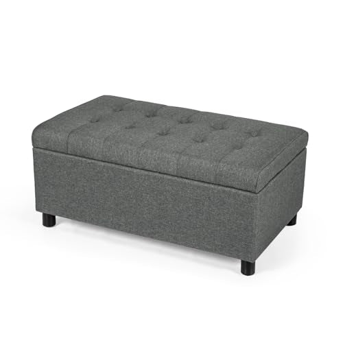Joveco Rectangular Lift Top Storage Ottoman Bench, Tufted Storage Bench for Living Room Entryway Bedroom (Gray) - color: Fabric Gray