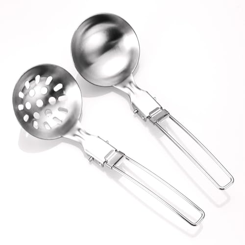 Stainless Steel Camping Cookware Set Practical Folding Soup Ladles Strainer Spatula For Outdoor Cooking Kitchen Utensils Picnics Cookware