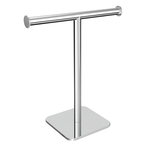 RUACQ T-Shape Hand Towel Holder Stand, 12inch Weighted Base Towel Rack, Countertop Towel Holder for Bathroom, 304 Stainless Steel, Heavy Duty (Chrome) - color: Chrome, size: Short - 12''