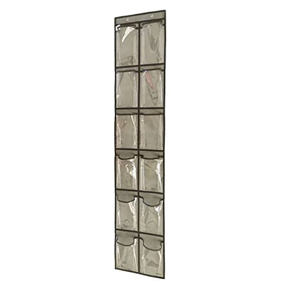 Closet Shoe Organizer Behind Door Hanging Closet Kids Shoe Rack with 12 Clear Large Pockets (12 Pockets-Grey) - color: 12 Pockets-Grey
