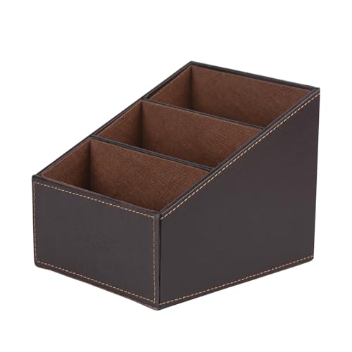 I-MART PU Leather Remote Control Holder Organizer with 3 Compartments, Stylish TV Remote Holder Caddy for Desk Nightstand Coffee Table and Media Accessory Storage (Brown)