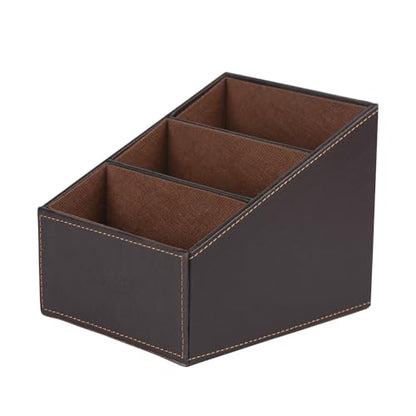 I-MART PU Leather Remote Control Holder Organizer with 3 Compartments, Stylish TV Remote Holder Caddy for Desk Nightstand Coffee Table and Media Accessory Storage (Brown)
