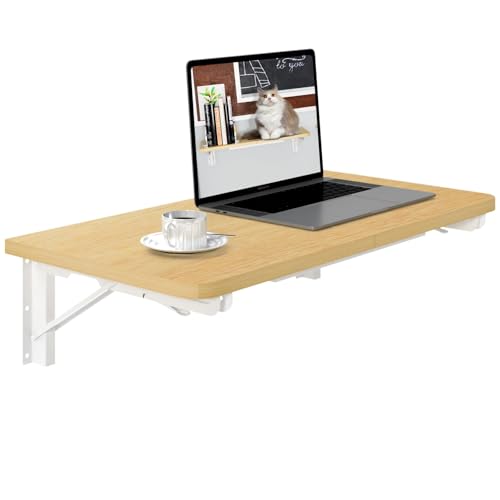 TEAMIX Wall Mounted Folding Table, Floating Desk for Small Spaces, Drop Leaf Dining Table for Kitchen Fold Down Laundry Shelf with Heavy-Duty Brackets - color: Maple, size: 23.6"W x 11.8"D