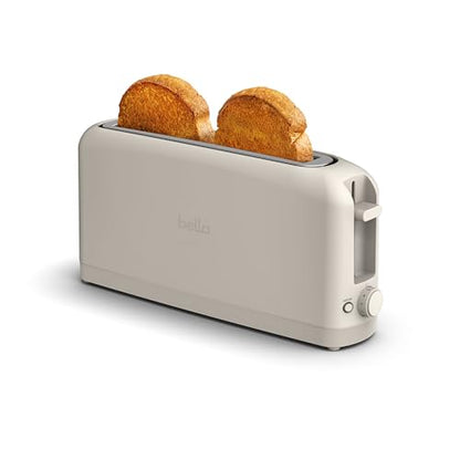 bella 2 Slice Slim Toaster, Fits-anywhere™ Kitchenware, 6 Setting Shade Control with Reheat & Cancel Buttons, Fits sourdough, 10” Long Slot, Anti Jam & Auto Shutoff, 900 Watt, Oatmilk - color: Oatmilk, size: 2 Slice