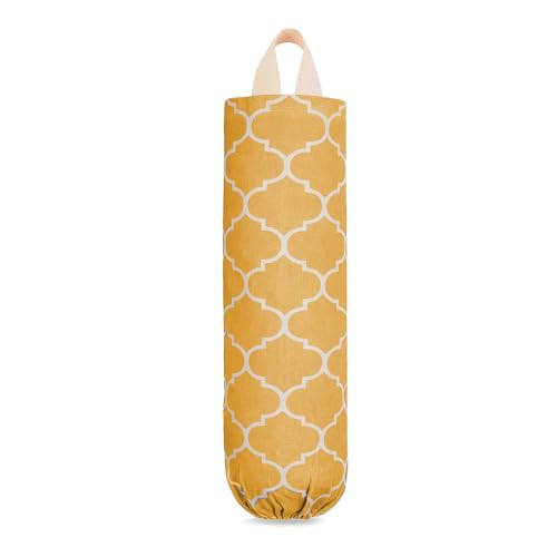 Plastic Bag Holder, Washable Grocery Bag Holder for Plastic Bags Storage Dispenser with Hanging Loop, Wall Mount Trash Bags Dispenser for Home Kitchen Cabinet - color: Ginger Yellow