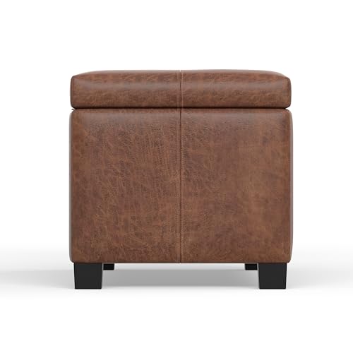 SIMPLIHOME Dover Storage Ottoman Bench - 36 inch Wide Upholstered Vegan Leather Rectangular Lift-Top Ottoman in Distressed Umber Brown, Contemporary Bench for Living Room with Safety Hinges - color: Distressed Umber Brown