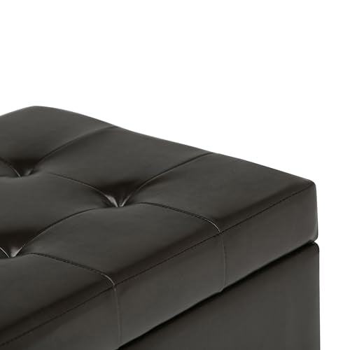 SIMPLIHOME Cosmopolitan Storage Ottoman - 34 inch Wide Upholstered Vegan Leather Rectangle Storage Ottoman Bench in Tanners Brown, Transitional Tufted Ottoman for Living Room with Lift-Up Lid - color: Tanners Brown