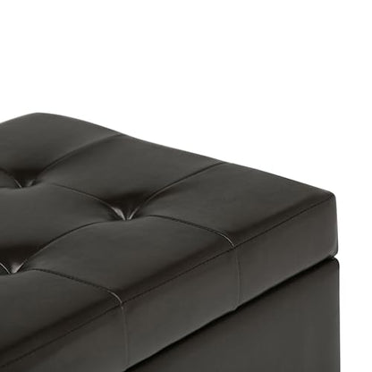 SIMPLIHOME Cosmopolitan Storage Ottoman - 34 inch Wide Upholstered Vegan Leather Rectangle Storage Ottoman Bench in Tanners Brown, Transitional Tufted Ottoman for Living Room with Lift-Up Lid - color: Tanners Brown
