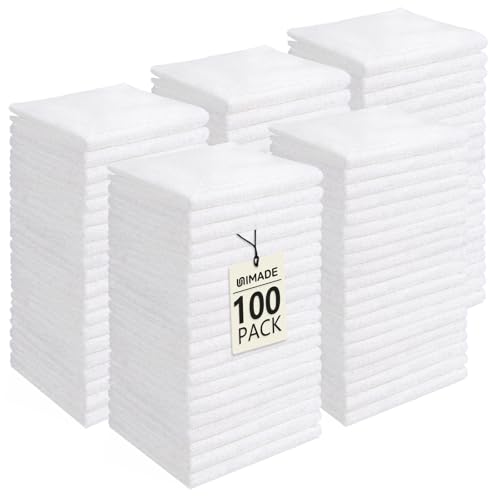UNIMADE Washcloths Bulk - 100 Pack - Face Towels (12" x 12"), Highly Soft Wash Cloths and Hand Towels, Fast Drying Multi-Purpose Microfiber Cleansing Cloths for Bathroom, Hotel, Spa, and Salon - White - color: White, size: 100Pack