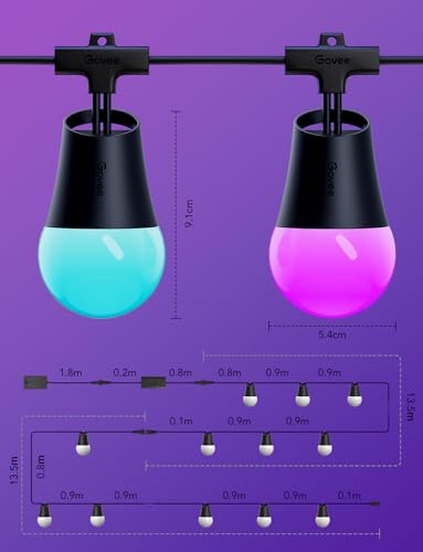 Govee Smart Outdoor String Lights 2, 96ft RGBIC Outdoor Lights with Dimmable Warm White LED Bulbs, 47 Scene Modes for Patio, Backyard, IP65 Waterproof, Compatible with Alexa, App Control - size: 96ft