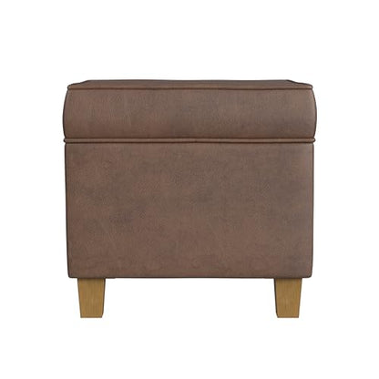 HomePop 18" Square Storage Ottoman - Brown Faux Leather - color: Brown Faux Leather