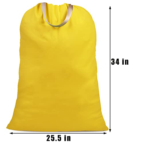 Cotton Canvas Laundry Bag with Handles & Drawstring Straps, Heavy Duty Extra Large Laundry Bags for Laundromat and Household, 25.5x34 Inch, Yellow - color: Yellow