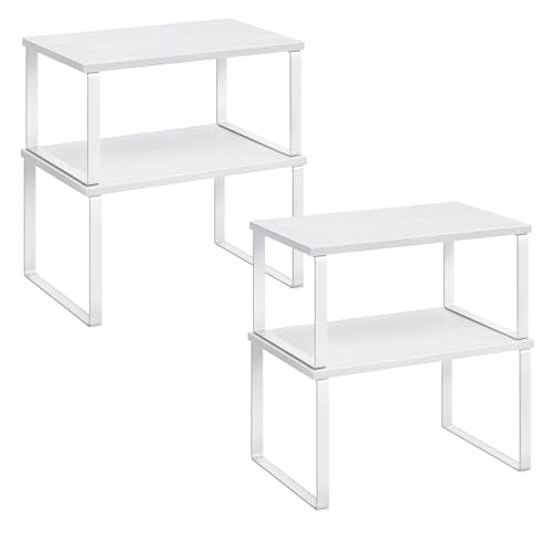 SONGMICS Cabinet Organizer Shelf, Set of 4 Kitchen Counter Shelves, Kitchen Storage, Spice Rack, Stackable, Expandable, Metal and Engineered Wood, Cloud White and Snow White UKCS027W01 - color: Cloud White + Snow White, size: 11.7"W