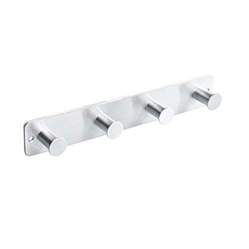 Small Coat Rack Hooks for Wall, Screw in and Adhesive Hooks, Stainless Steel, Door Hooks with 4 Heavy Duty Hooks for Coat Hat Towel Key (4 Hooks, Silver) - color: Silver, size: 4 Hooks
