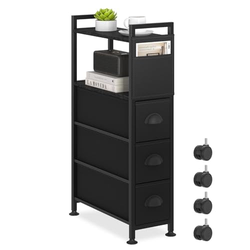 Oppro 3 Drawer Narrow Dresser Side End Table Small Spaces, Slim Nightstand Bedside Sofa Table with Wheels, Space Saving Skinny Thin Couch Desk with Storage Bag for Bedroom Living Room Bathroom,Black - color: Black, size: 3 Drawers