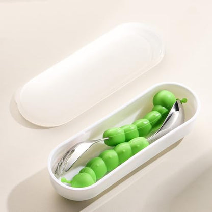 Toddler Utensils, Stainless Steel Baby Forks and Spoons Set Caterpillar Silicone Handle, Kids Silverware with Portable Storage Case, Baby Feeding Essentials, Dishwasher Safe (Green) - color: Green