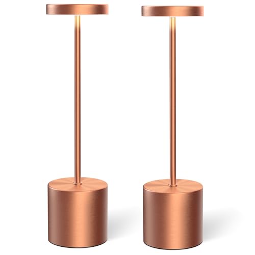 Rose Gold Cordless Table Lamps Set of 2, Battery Operated Rechargeable LED Lamps with Touch Control, 3 Color Temperatures, 5000mAh Dimmable Wireless Portable Lamp for Bedroom Nightstand Living Room - color: Rose Gold (Set of 2)