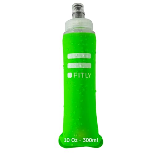 FITLY Soft Flask - Shrink As You Drink Soft Water Bottle for Hydration Pack - Folding Water Bottle Ideal for Running, Hiking, Cycling, Climbing & Rigorous Activity - color: Green, size: 10 Ounces