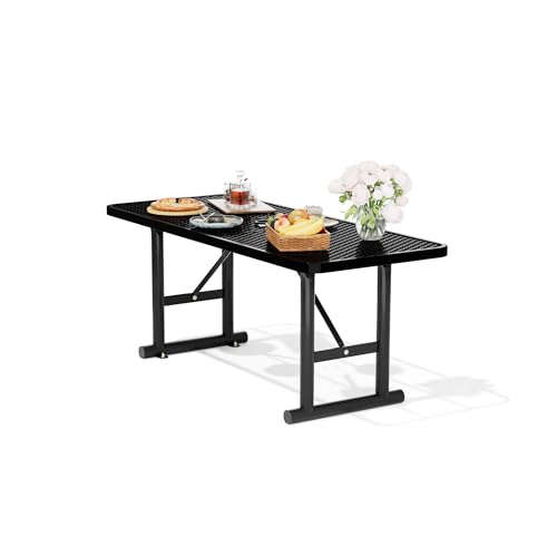 6FT Metal Picnic Tables for Outdoors, Commercial Rectangular Picnic Table for Outside, Park, Campfield, Patio, Garden, Yard, Thermoplastic Coating, Surface Mounted, Black - color: Black, size: 6FT Table