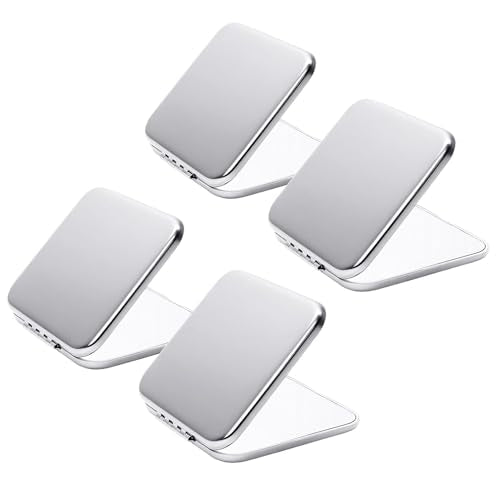 Compact Mirror Bulk, Metal Square Shell, Double-Sided 1X/2X Magnifying, Small Pocket Mirror, Portable Travel Mirror for Purse, Silver, 4 Packs - color: Silver