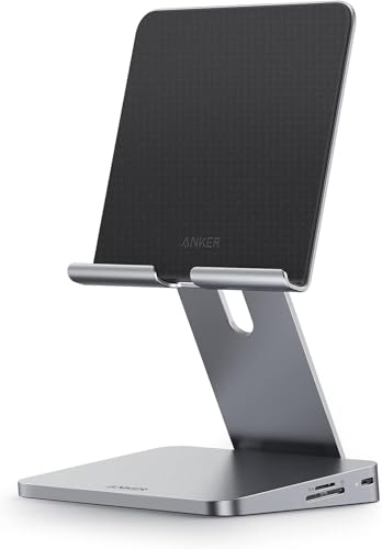 Anker USB C Hub for iPad, 551 USBC Hub (8-in-1), with Foldable Tablet Stand, 4K HDMI, 2 USB-A Data Ports, for iPad Pro 5th Gen/Air 5th Gen/Mini 6th and Later (Silver) - size: 5.6 × 5.5 × 1.1 inches