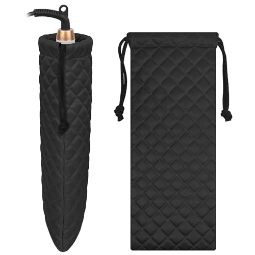 Professional Hot Hair Tools Organizer Cover Bag Heat Resistant Travel Drawstring Storage Case Pouch for Curling Iron, Flat Iron, Hair Straightener and Styling Tool(14.2" x 5.9") - color: Black