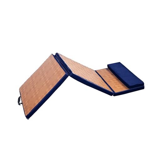 Rattan Summer Cooling Sleeping Mat – Foldable Memory Foam Mattress with Pillow, Portable Air Conditioning Mat for Floor, Travel, RV, Camping, Guest Room, Yoga – 60x180cm(Blue) - color: Blue