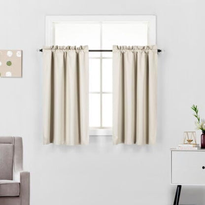 Diamond Home Linens Set of 2 100% Blackout Insulated Rod Pocket Kitchen Curtain Tiers for Small Windows 27" W x 36" L, Beige - color: Beige, size: 27"W x 36"L (Pack of 2)