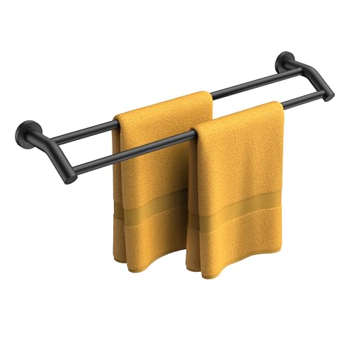 FORIOUS Double Towel Bar 30 Inch, Heavy Duty SUS304 Stainless Steel Dual Towel Racks for Bathroom Wall Mount, Space Saving Towel Rod Towel Holder Rail, Matte Black - color: Matte Black, size: 30 Inch (Round)