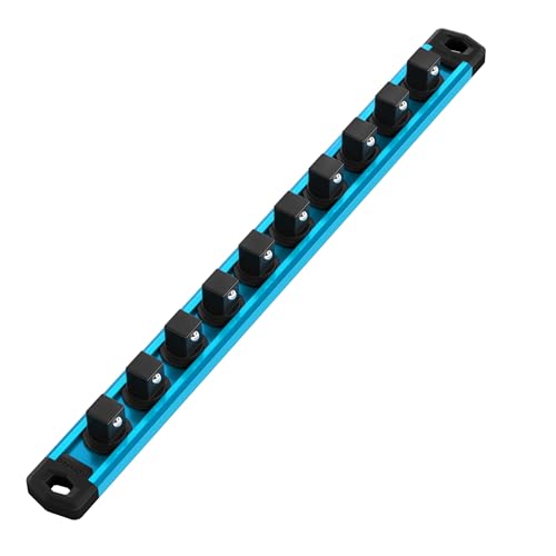 WORKPRO Magnetic Socket Organizer, 1/2-Inch Drive Aluminum Alloy Socket Rail, Heavy Duty Socket Holder, Socket Rack Kit 1/2-Inch x 10 Clips Sky Blue (Socket not Included) - color: Sky Blue, size: 1/2" DR