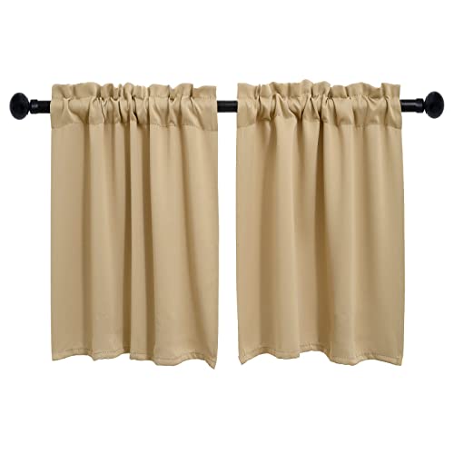 Pickluc Beige Cafe Curtain (Half Window Curtain) 36 Inches Length, Rod Pocket Small Kitchen Curtain, Short Blackout Curtain for Small Window, 30" Wide and 36" Long, 2 Panels - color: Beige, size: 30"W x 36"L (Pack of 2)