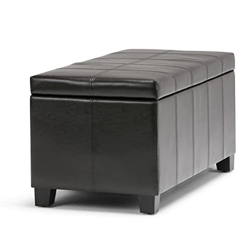 SIMPLIHOME Dover Storage Ottoman Bench - 36 inch Wide Upholstered Vegan Leather Rectangular Lift-Top Ottoman in Tanners Brown, Contemporary Bench for Living Room with Safety Hinges - color: Tanners Brown