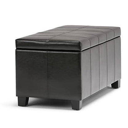 SIMPLIHOME Dover Storage Ottoman Bench - 36 inch Wide Upholstered Vegan Leather Rectangular Lift-Top Ottoman in Tanners Brown, Contemporary Bench for Living Room with Safety Hinges - color: Tanners Brown