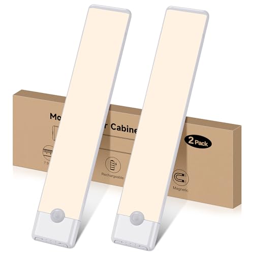Motion Sensor Under Cabinet Lights, Magnetic Rechargeable Under Counter Closet Light, Wireless Night Light Bar Stick-On, 2-Pack, Neutral White - color: Neutral White, size: 8 inch