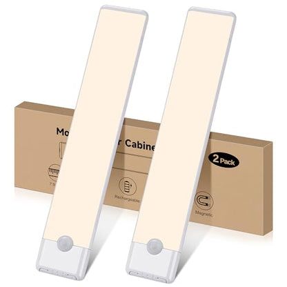 Motion Sensor Under Cabinet Lights, Magnetic Rechargeable Under Counter Closet Light, Wireless Night Light Bar Stick-On, 2-Pack, Neutral White - color: Neutral White, size: 8 inch