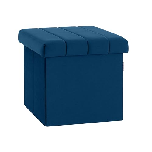 Seville Classics Cushioned Fabric Ottoman Hidden Storage Chest Footrest Chair, Padded Seat for Bedroom, Dorm, Loft, Living Room, Entryway, Hallway, Blue Velvet, 15.7" Cube - color: Blue Velvet, size: 15.7"D x 15.7"W x 15.7"H