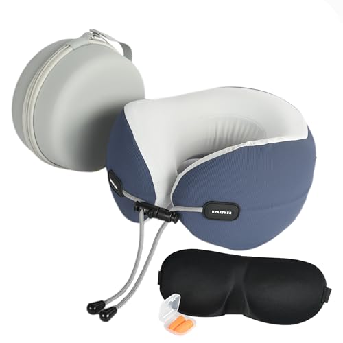 Travel Pillow,Neck Pillow for Airplane,Pure Memory Foam Travel Neck Pillow,Washable Soft Velvet Fabric,Adjustable Flight Pillow,Portable Accessories with Eye Mask,Earplugs,Carry Case (Blue) - color: Blue