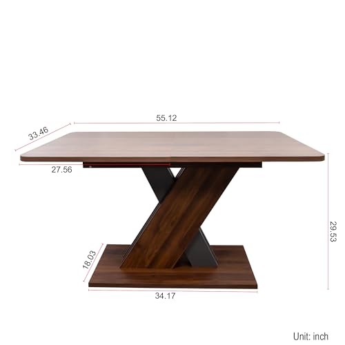 55"-71" Extendable Dining Table for 4-8 People, Space-Saving Extra Long Transformer Table with Extension Leaves Holder, Walnut - color: Walnut, style: 55" - 71" (4-8 People)