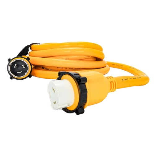 Camco PowerGrip 25-Foot Marine/Boat Extension Cord with 50M/50F Locking Adapters | Allows for Easy Boat Connection to Distant Power Outlets (55621) - size: 25', style: 50M Locking /50F Locking