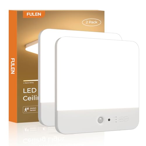 FULEN Motion Sensor Ceiling Light Fixture, Cordless Closet Light Battery Operated, Rechargeable Magnetic Mount LED Shower Light for Bathroom,Stairs,Garage,Hallway, Color Change, 2 Pack - size: 2 Pack