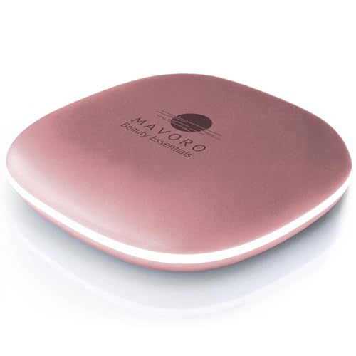 Mavoro LED Lighted Travel Makeup Mirror | 1x/10x Magnification | Rechargeable USB-C | Pocket & Purse Portable Lighted Travel Makeup Compact Mirror, Touch Sensor (Rose Dust) - color: Rose Dust